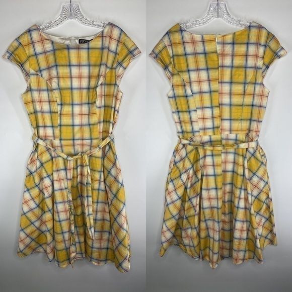 PUKAVT Dress 1950 Retro Pin Up Style Yellow Plaid Short Sleeve Dress Size 3XL - Picture 1 of 9